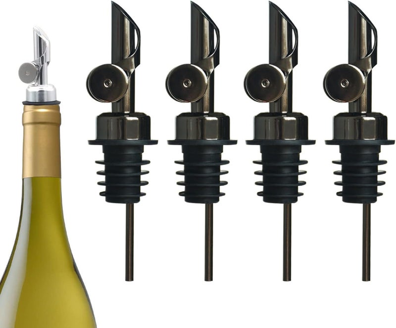 vigor path Weighted Stainless Steel Liquor Bottle Pourers: Auto Flip Spouts for Precise Pouring, Leak-Proof and Dishwasher-Safe (4pcs - Black) - Image 1